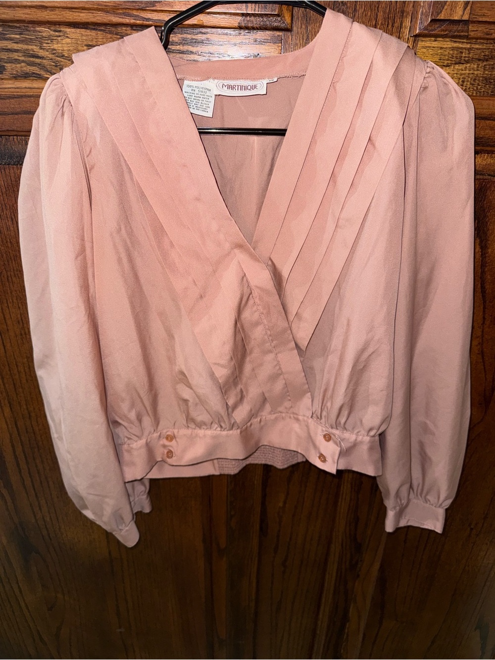 Vintage Martinique Women's Mauve Pleated V-Neck Blouse